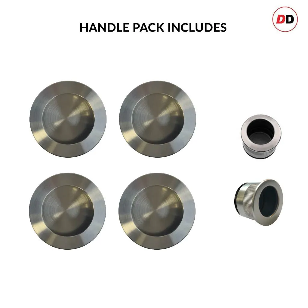 2 Pairs of Anniston 50mm Sliding Door Round Flush Pulls and 2x Finger Pull  - Satin Stainless Steel