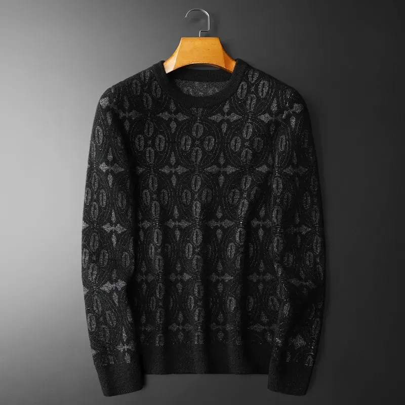 Black Geometric Printed Long Sleeve Sweater