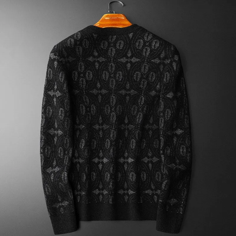 Black Geometric Printed Long Sleeve Sweater