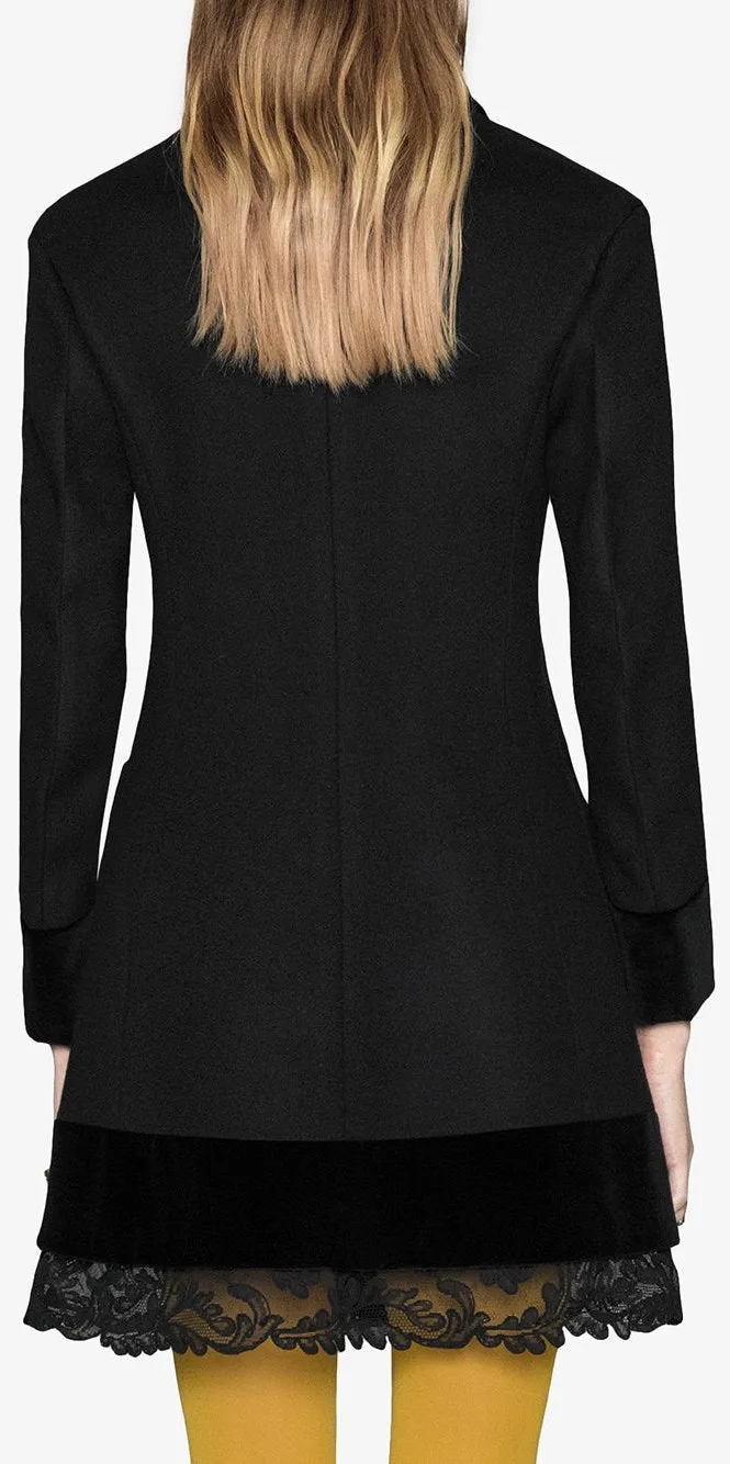 Black Velvet and Lace Trim Coat