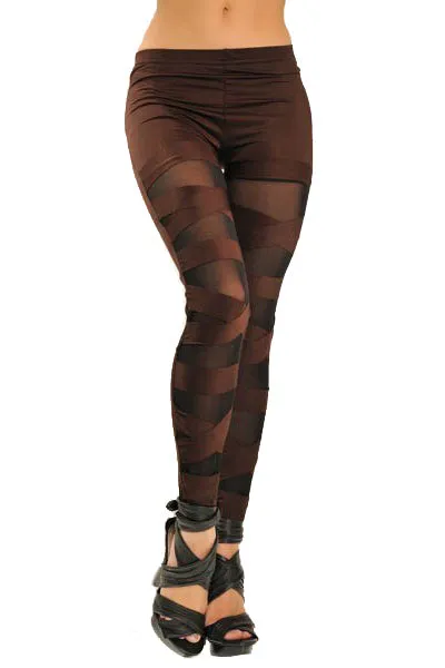 Brown Bandage Mesh Leggings