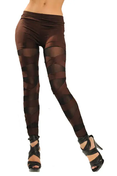 Brown Bandage Mesh Leggings