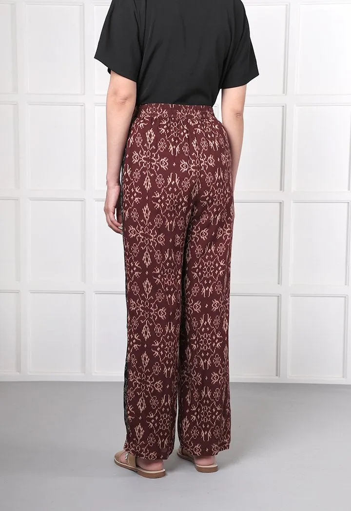 Choice Straight Leg Printed Pants Burgundy