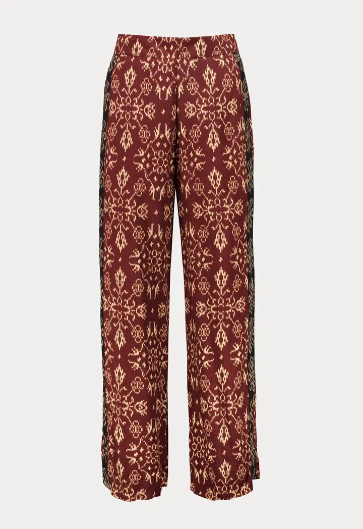 Choice Straight Leg Printed Pants Burgundy