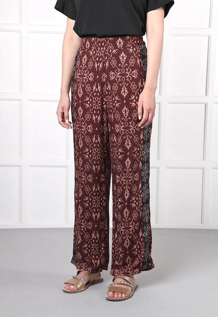 Choice Straight Leg Printed Pants Burgundy