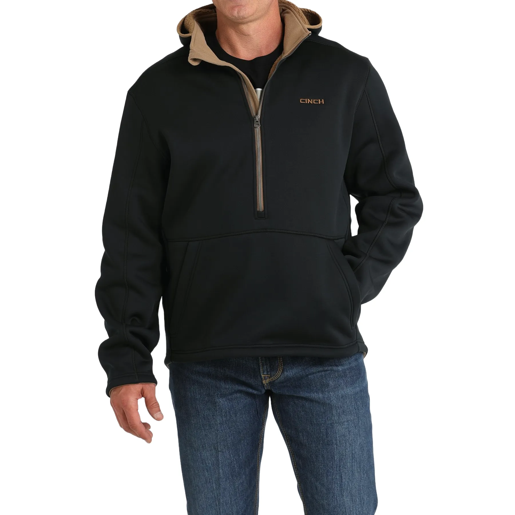 Cinch Men's 1/4 Zip Black Sherpa Patriarch Hoodie MWJ1915001