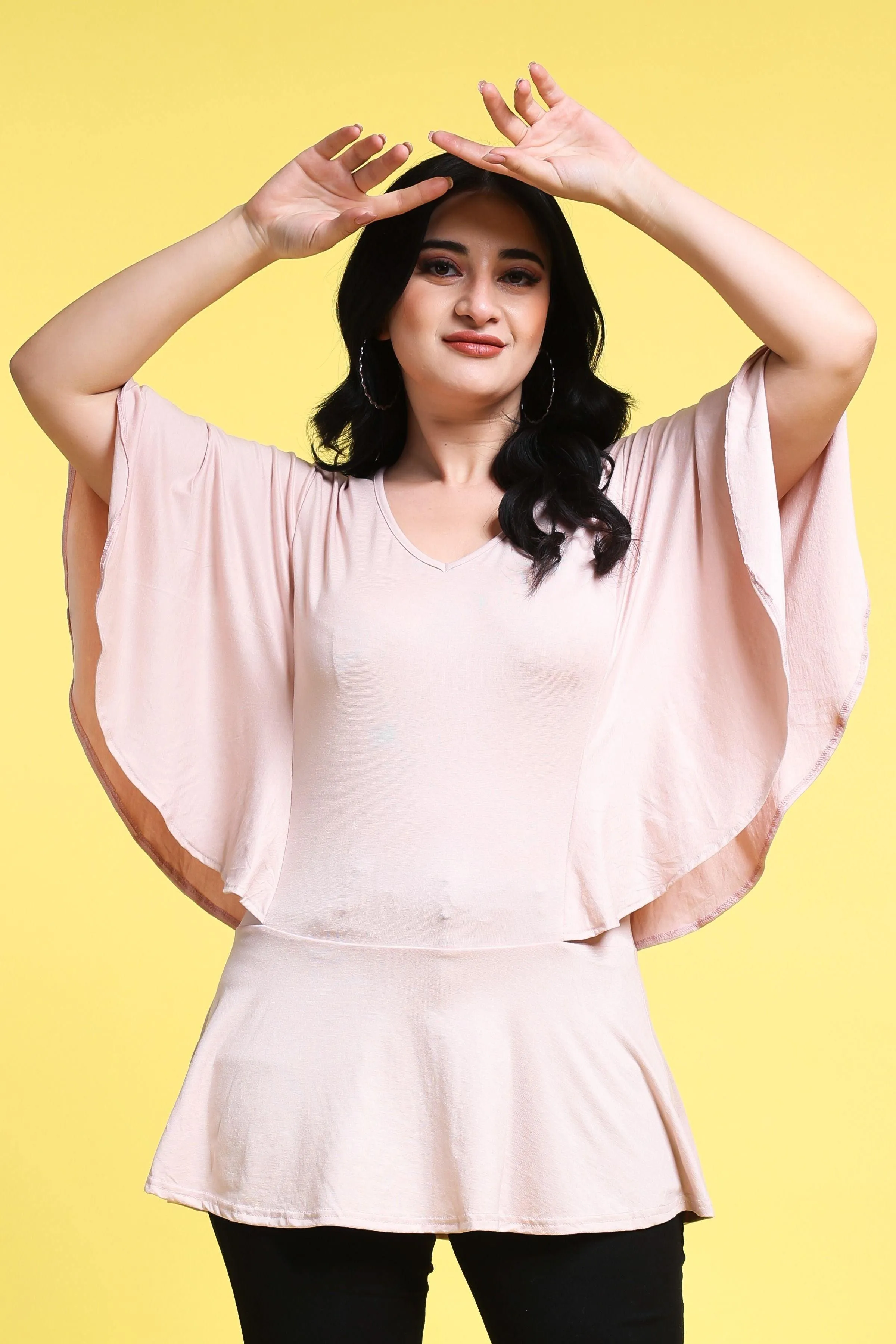 Cream Pink Solid Kaftan Style Top