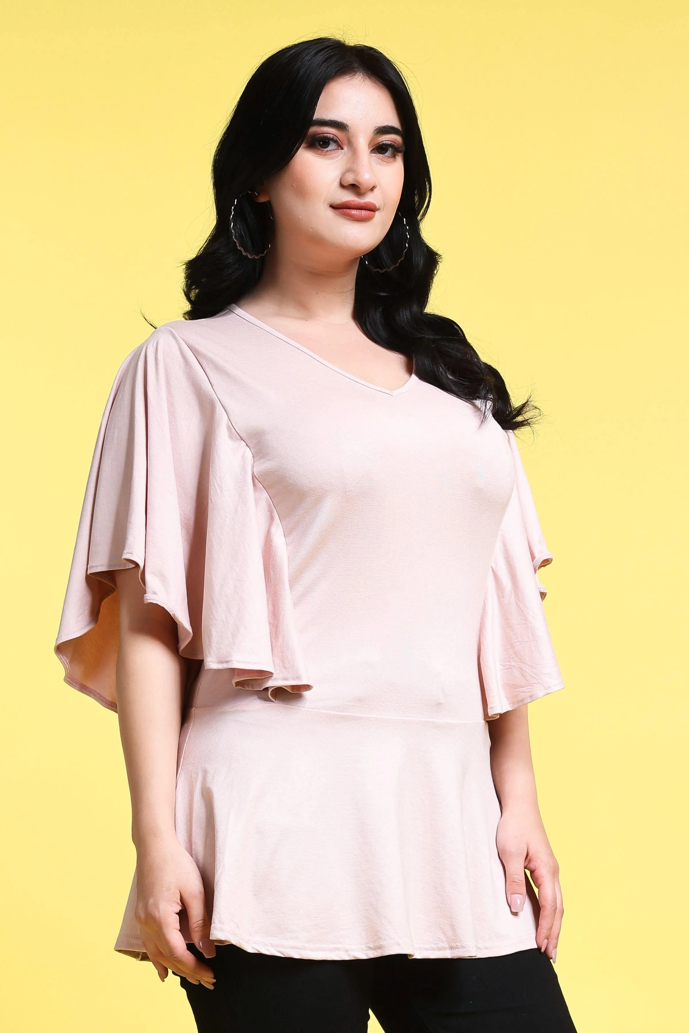 Cream Pink Solid Kaftan Style Top