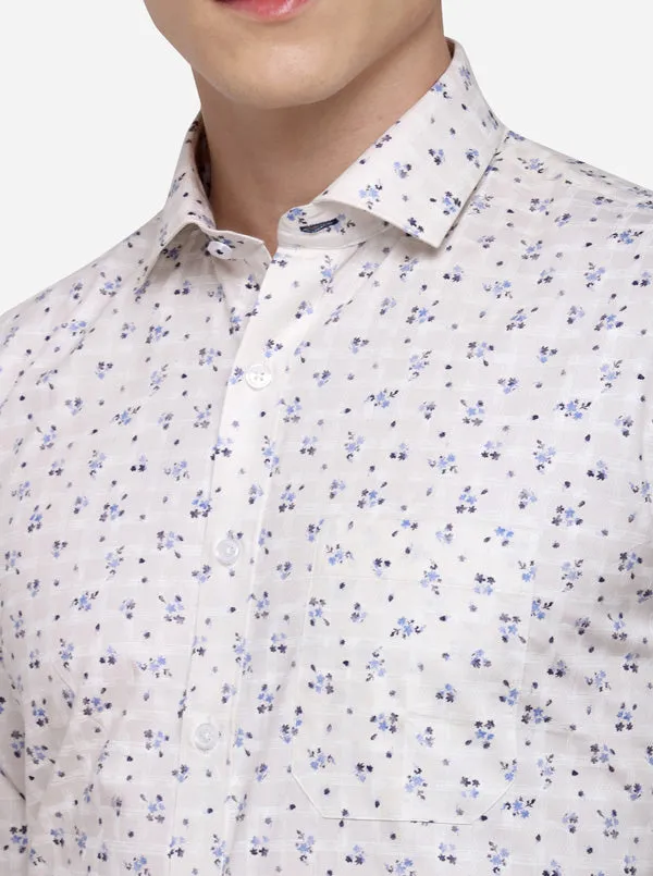 Cream Printed Regular Fit Formal Shirt | JadeBlue