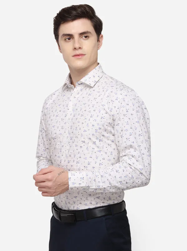 Cream Printed Regular Fit Formal Shirt | JadeBlue