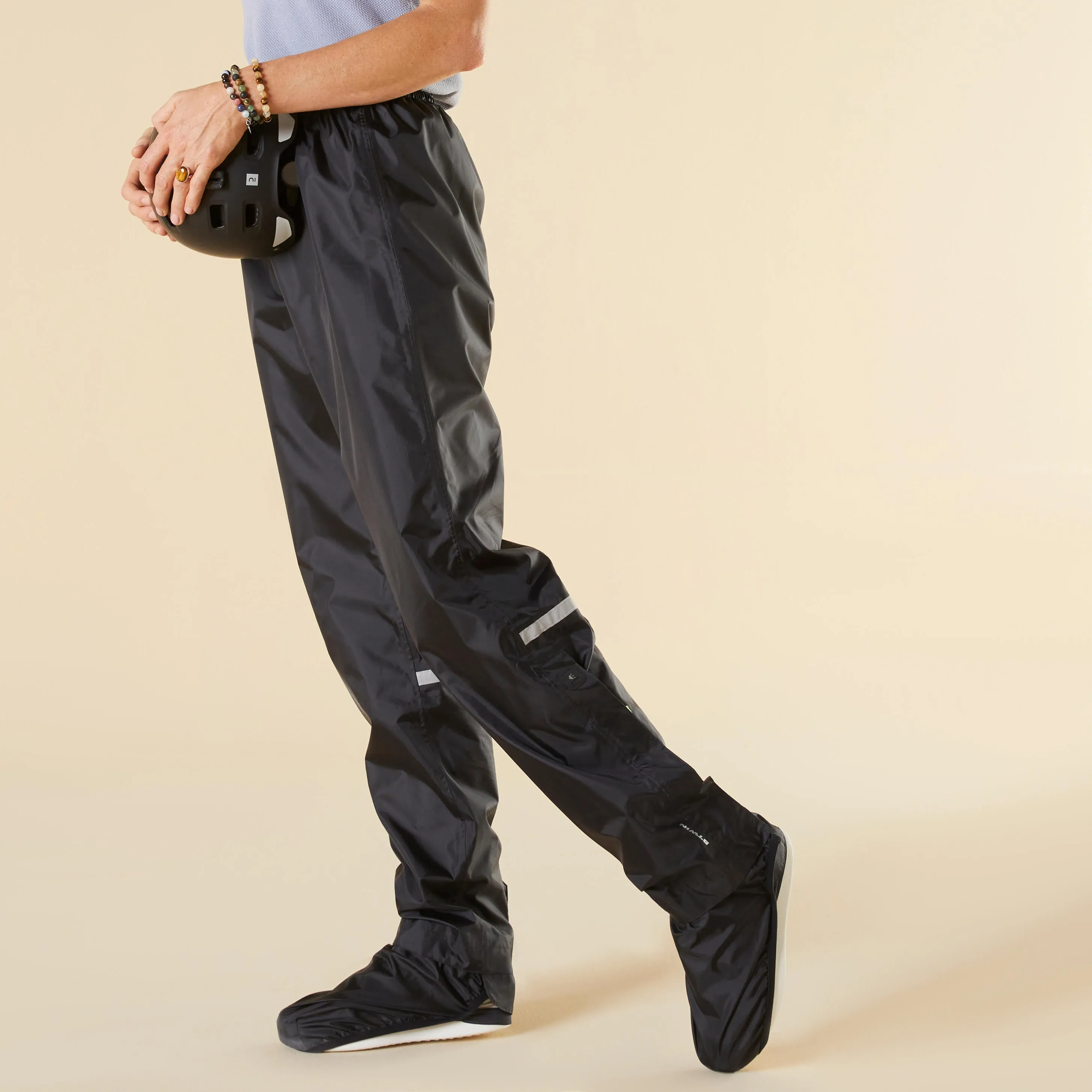 Cycling pants waterproof for adults black 100 Btwin