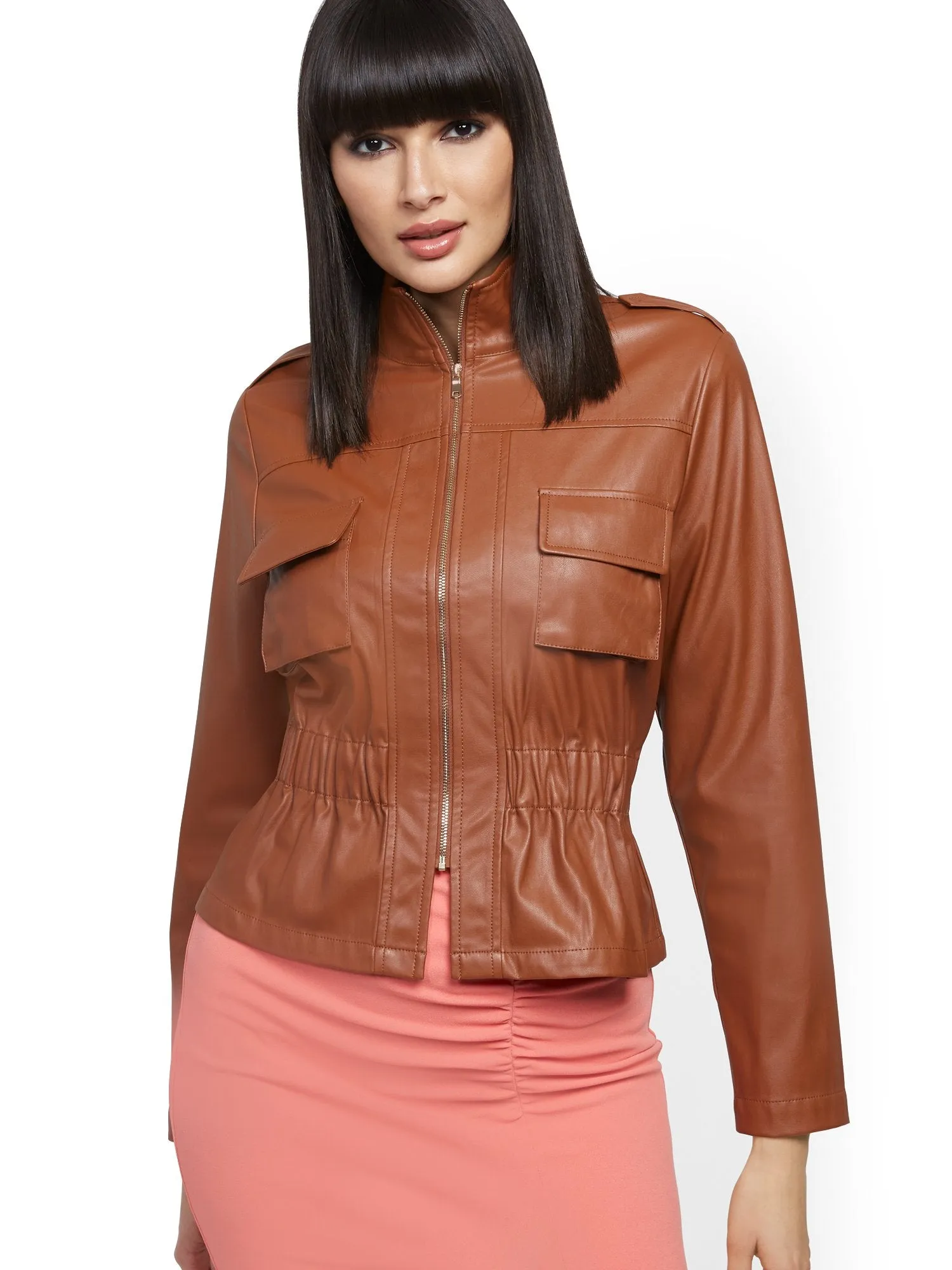 Faux-Leather Safari Jacket