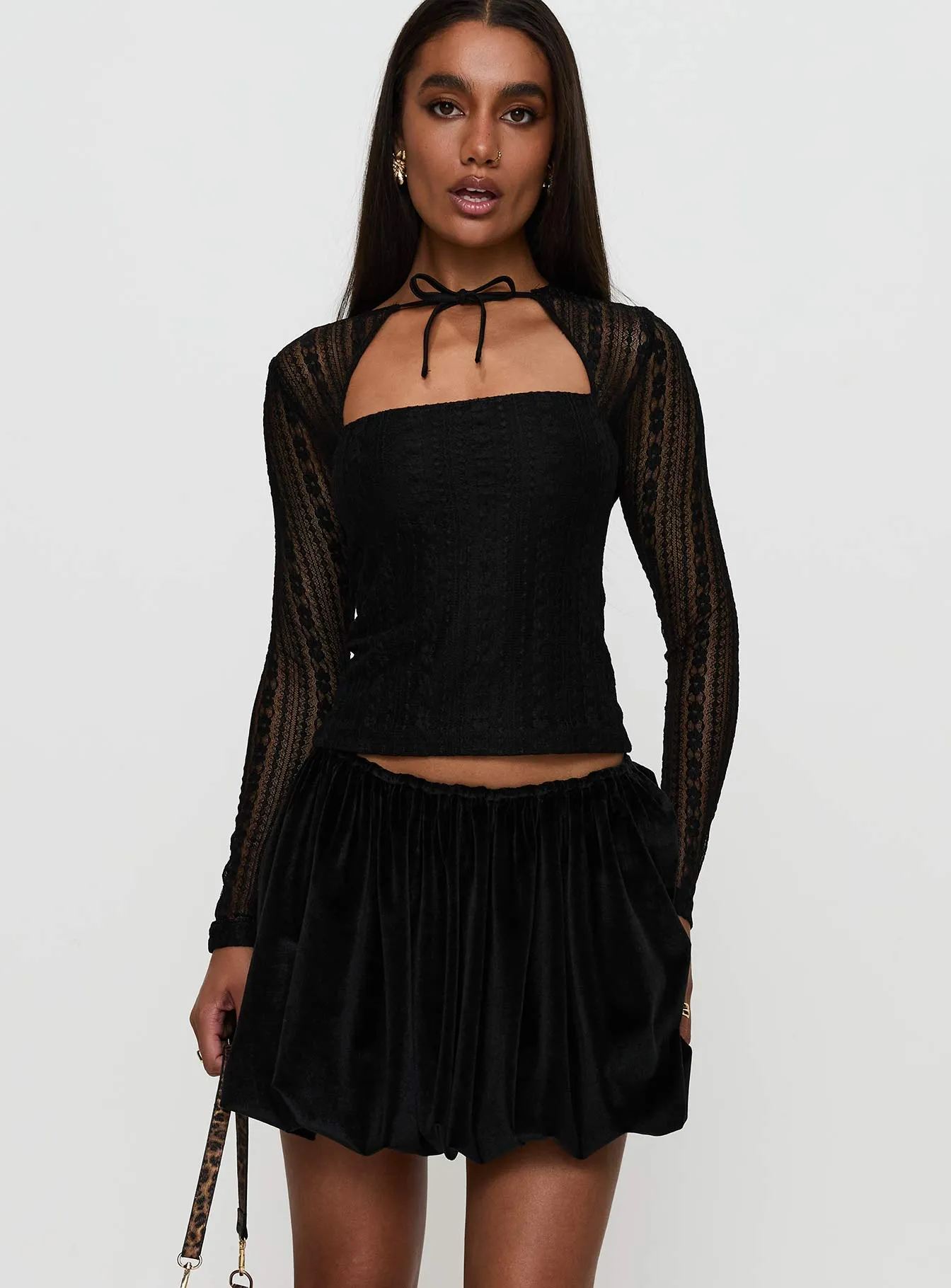 Georgiana Bubble Hem Mini Skirt Black