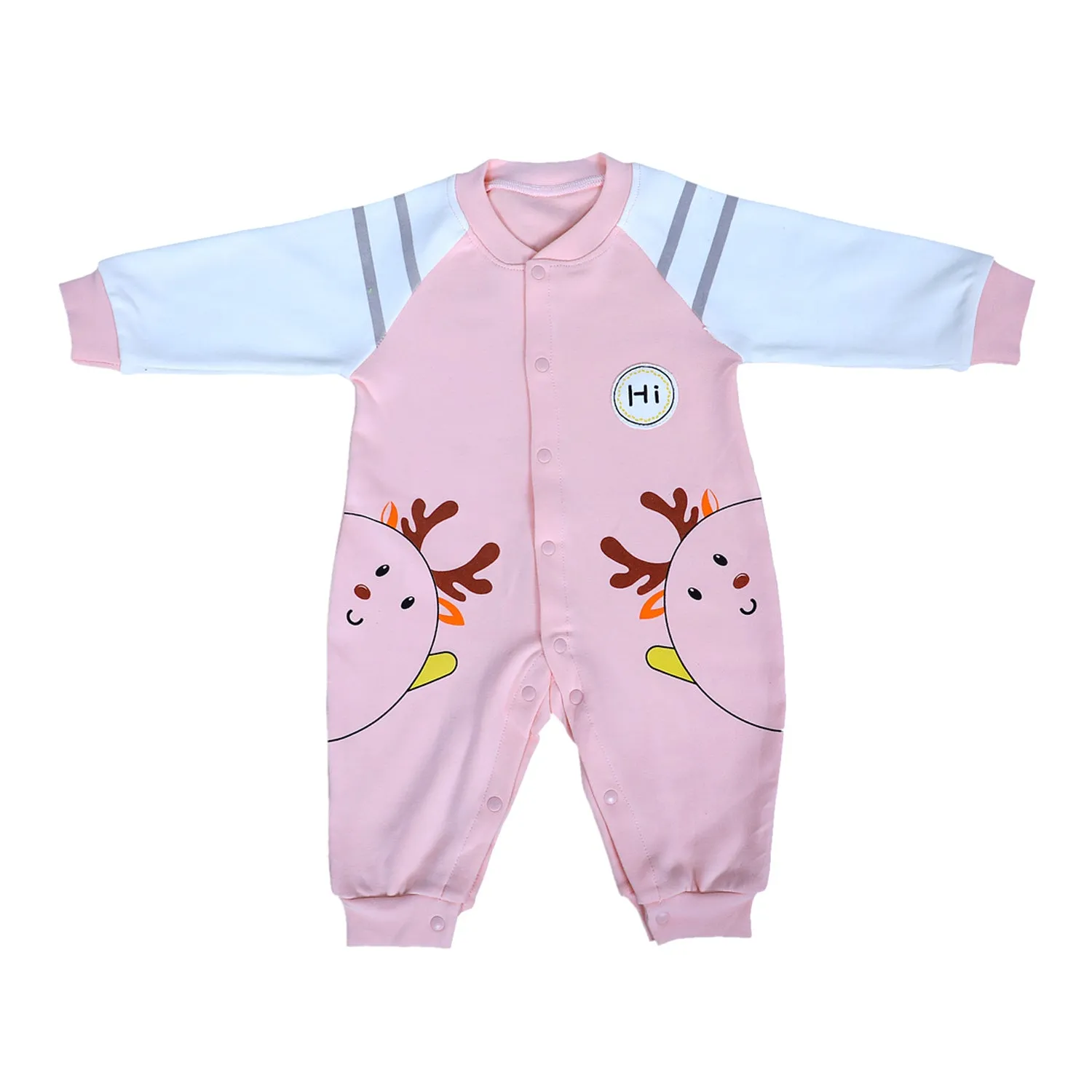 Hi Reindeer Full Sleeves One-Piece Snap Button Bodysuit - Pink