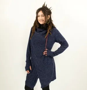 HOODED LONG CARDIGAN JACKET BLUE