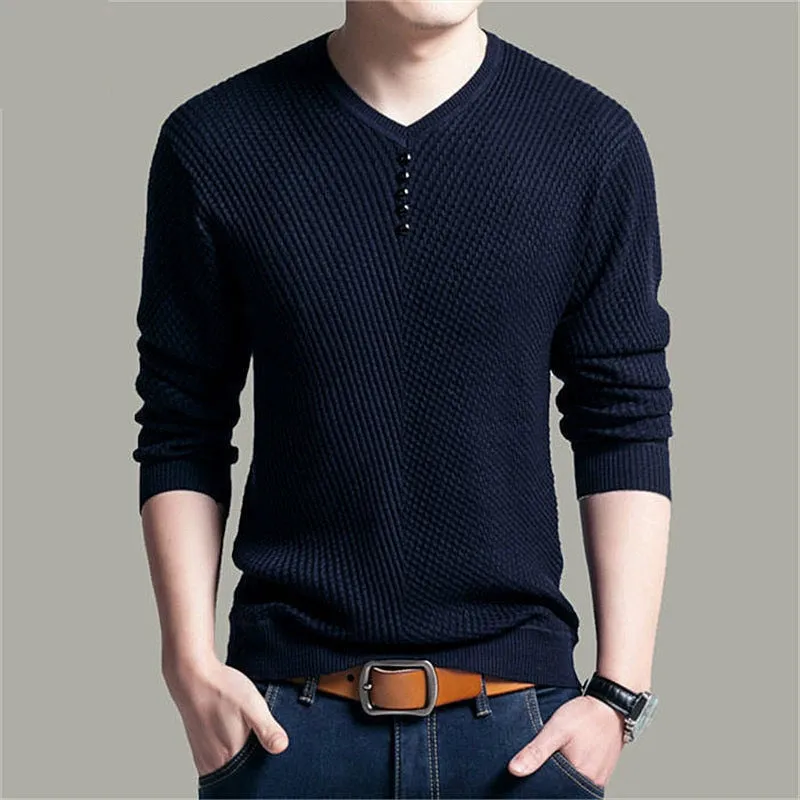 Hot Sale Solid Color Pullover Men V Neck Men Sweater Casual Long Sleeve Brand Mens Sweaters High Quality Wool Cashmere Sweaters