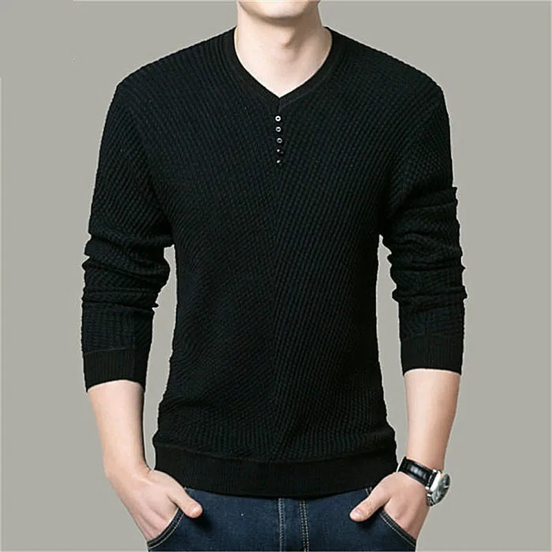 Hot Sale Solid Color Pullover Men V Neck Men Sweater Casual Long Sleeve Brand Mens Sweaters High Quality Wool Cashmere Sweaters