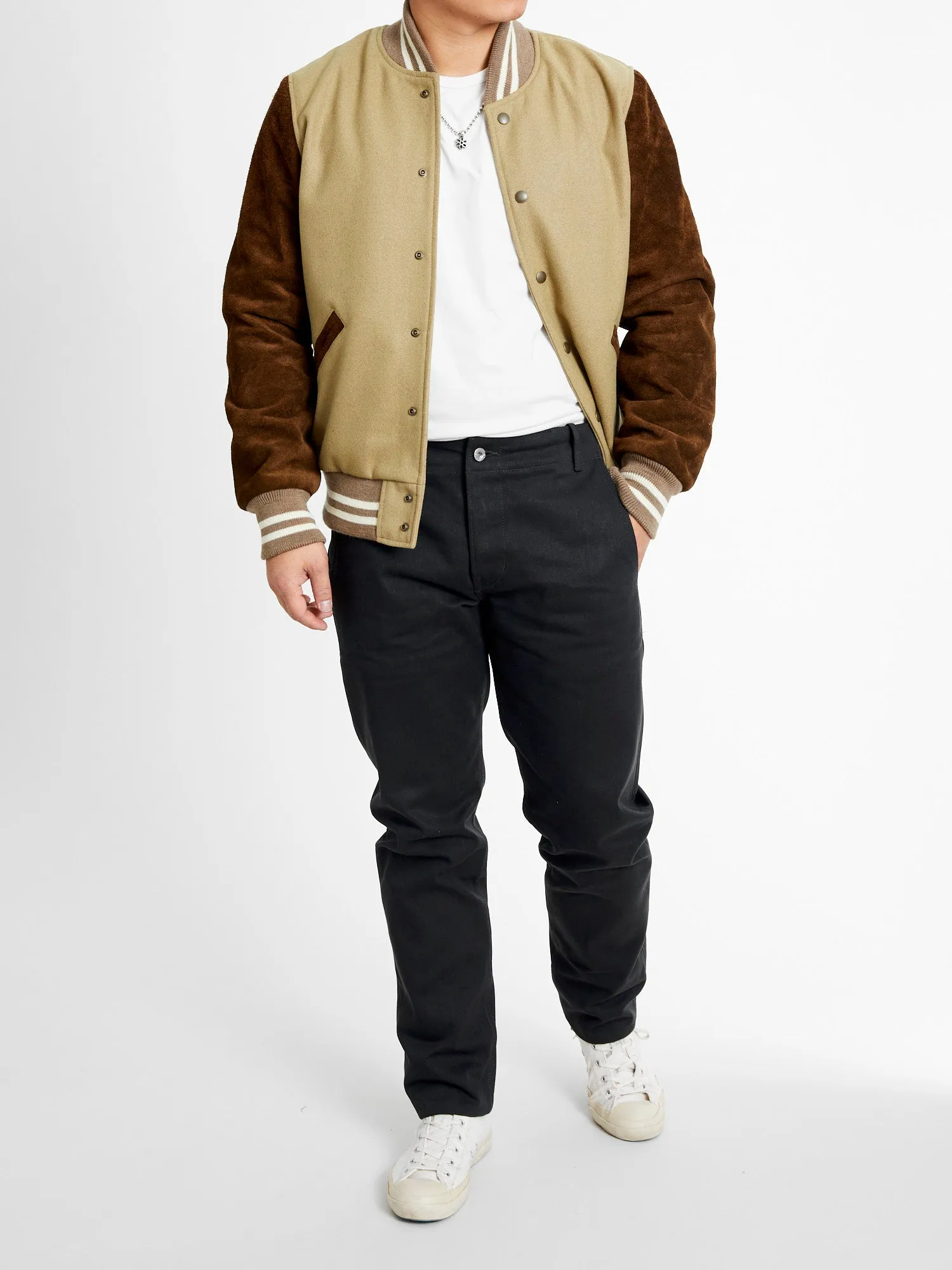 Ivy Varsity Jacket in Camel Roughout