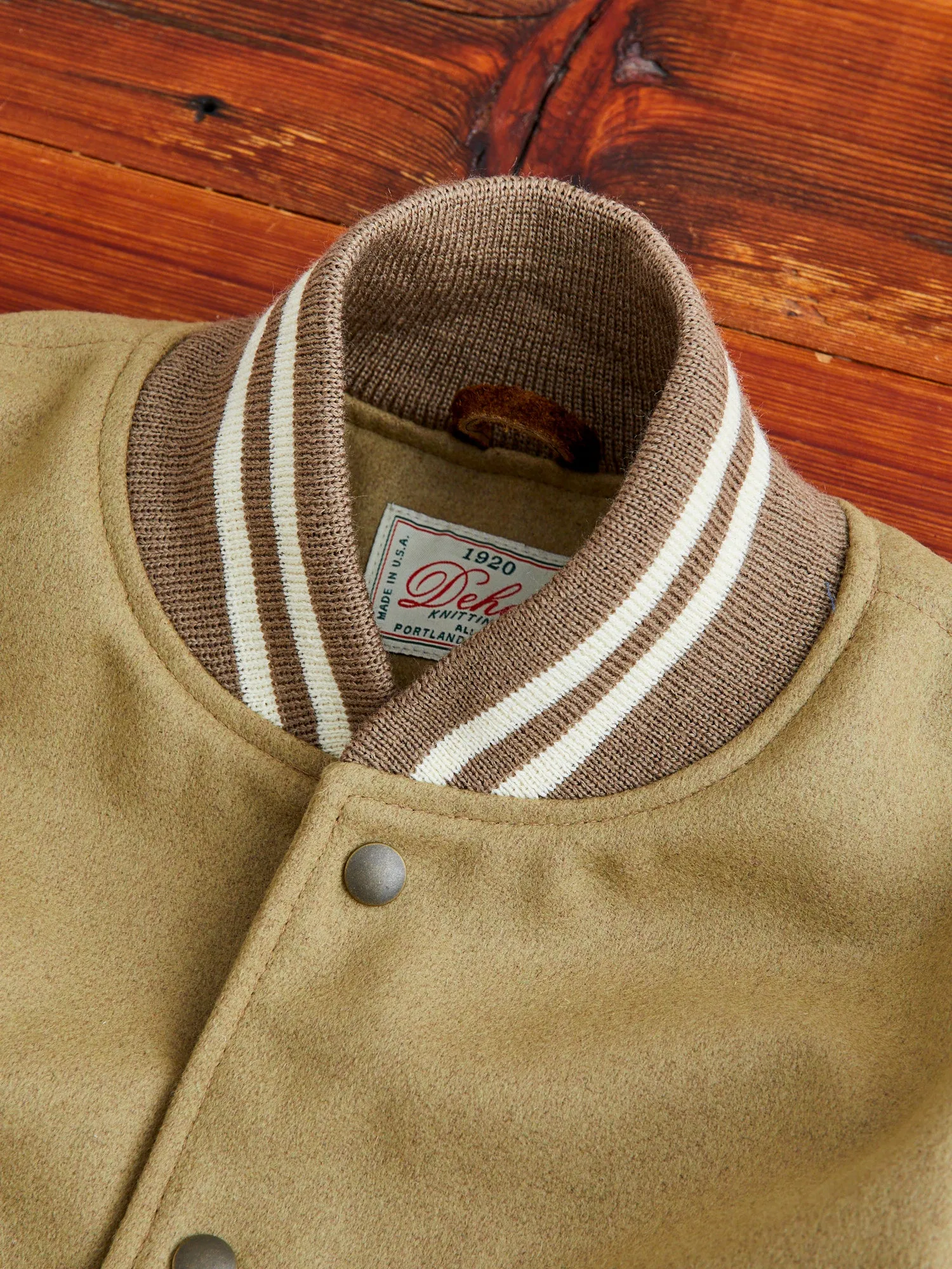 Ivy Varsity Jacket in Camel Roughout