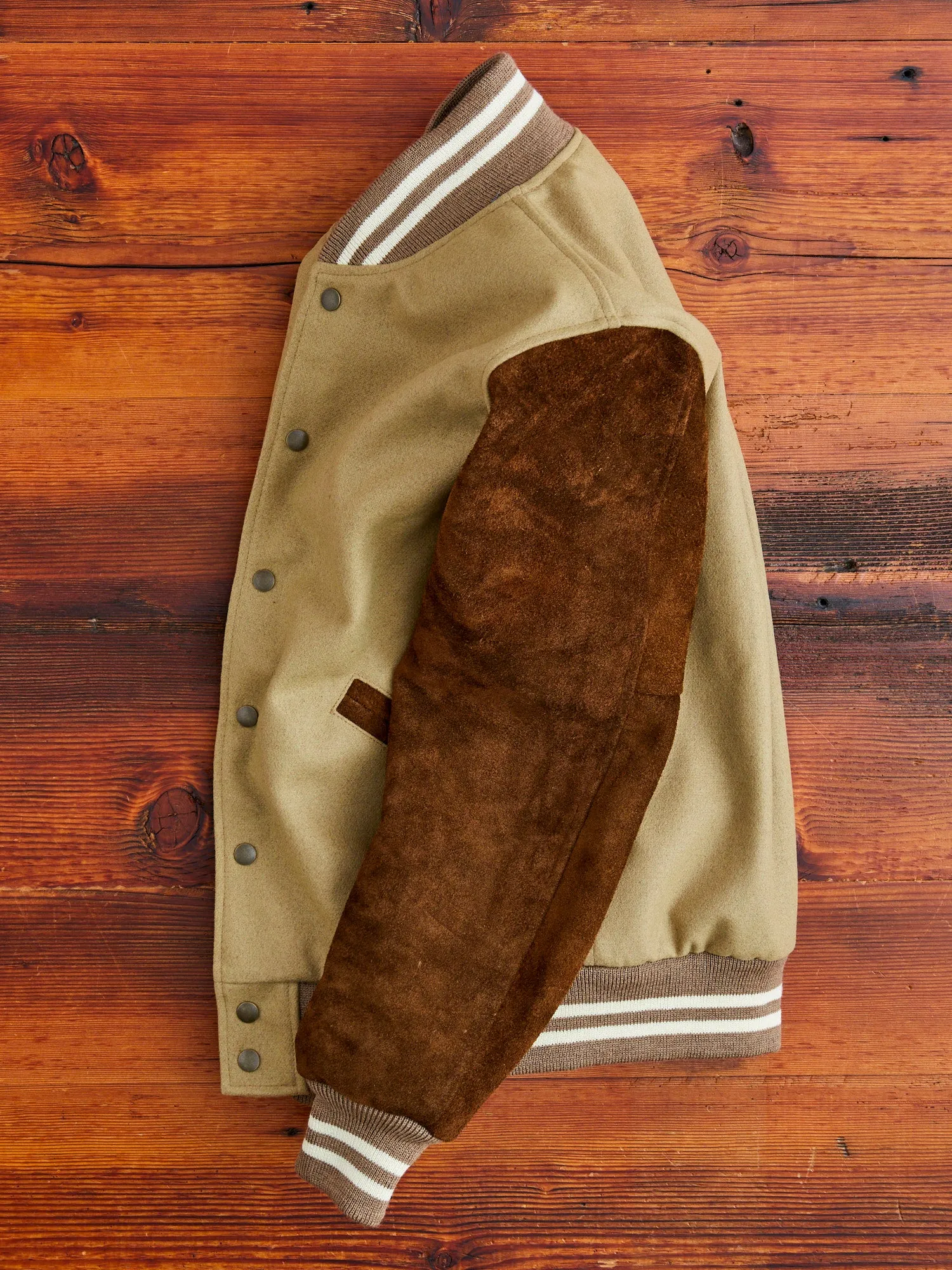 Ivy Varsity Jacket in Camel Roughout