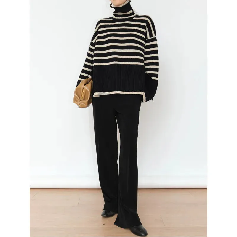 Ivyshape | Cozy Striped Turtleneck Sweater for Women