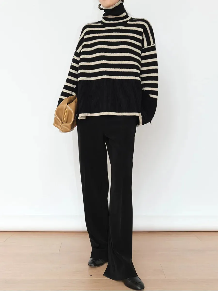 Ivyshape | Cozy Striped Turtleneck Sweater for Women