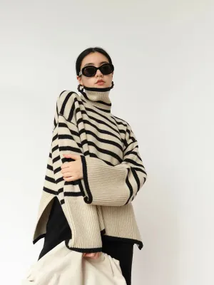 Ivyshape | Cozy Striped Turtleneck Sweater for Women