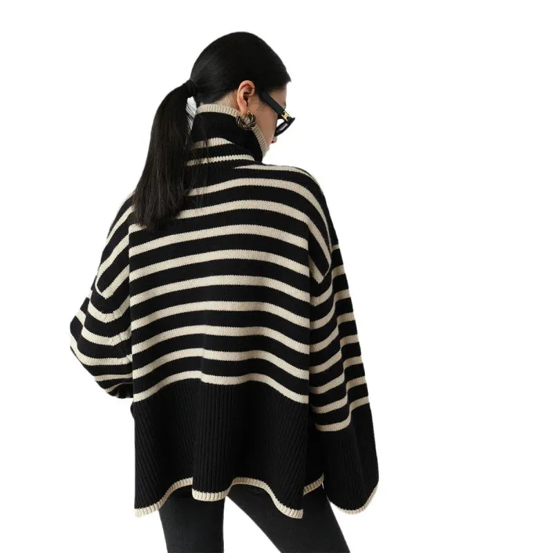 Ivyshape | Cozy Striped Turtleneck Sweater for Women