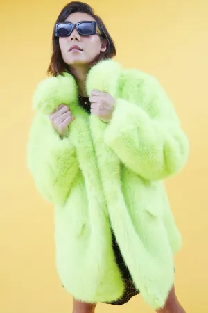 JAYLEY Faux Fur Lime Green Midi Coat