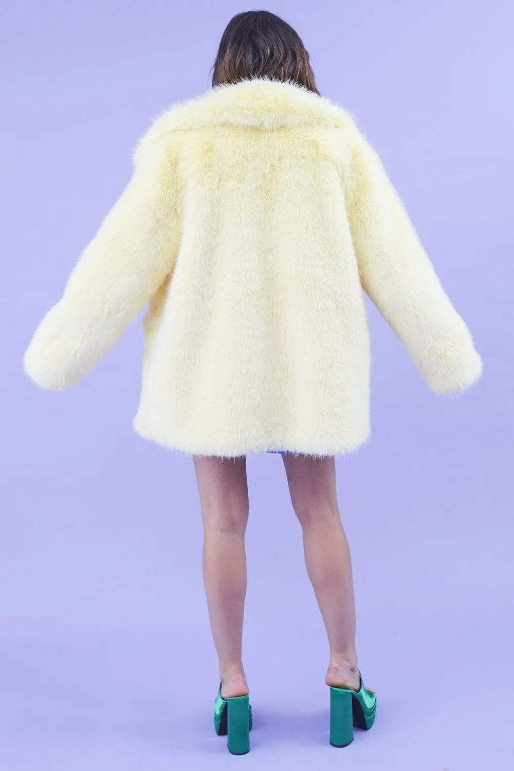 JAYLEY Faux Fur Yellow Midi Coat