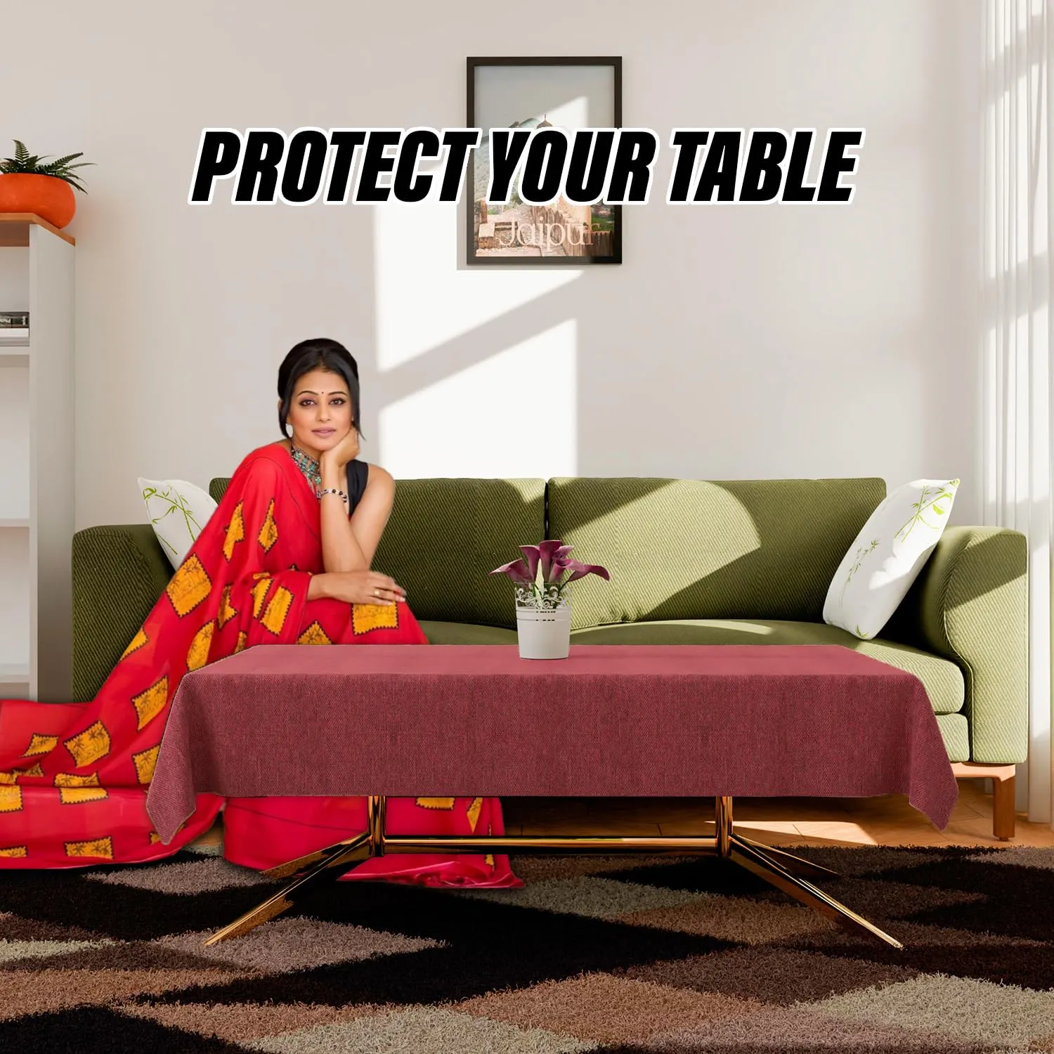 Kuber Industries Center Table Cover | Jute Luxurious Table Protector Cover | Tablecloth for Home Decor | 4 Seater Table Cover for Kitchen | 40x60 Inch | Maroon