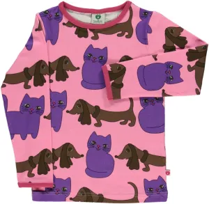 Long-sleeved top with dog and cat