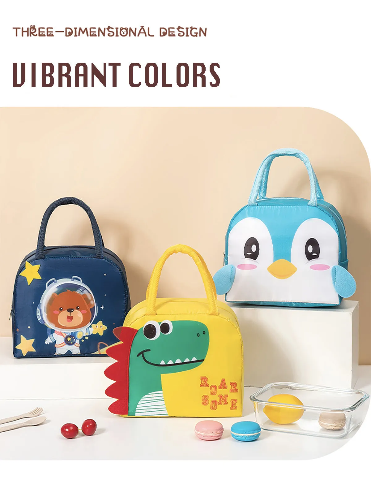 Lunch Box Insulated Bag Soft Leakproof Lunch Bag for Kids Men Women, Durable Thermal Lunch Pail for School Work Office | Fit 6 Cans- Orange Dinosaur