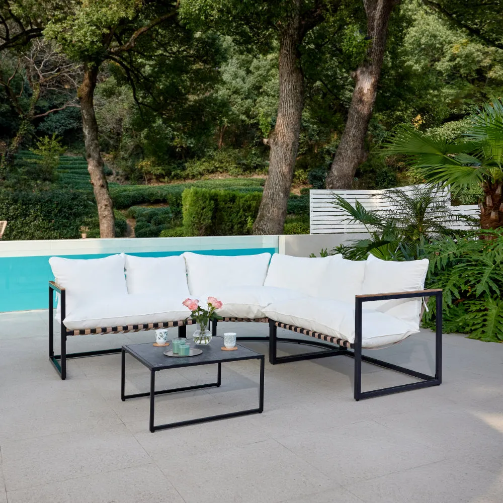 Marbella Corner Garden Set, Ivory Cushions