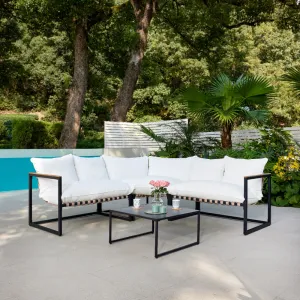 Marbella Corner Garden Set, Ivory Cushions