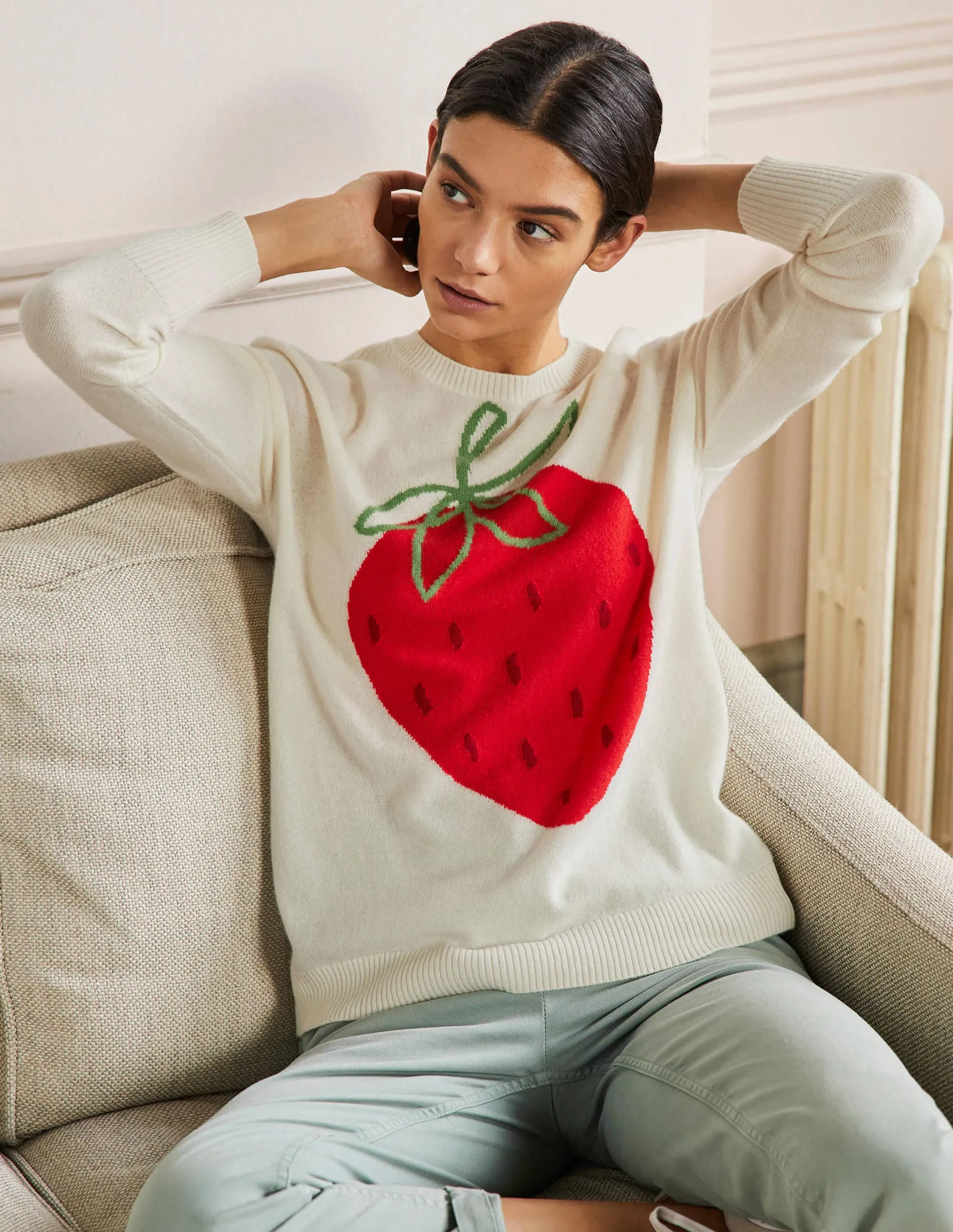 Margot Cashmere Jumper-Ivory, Strawberry