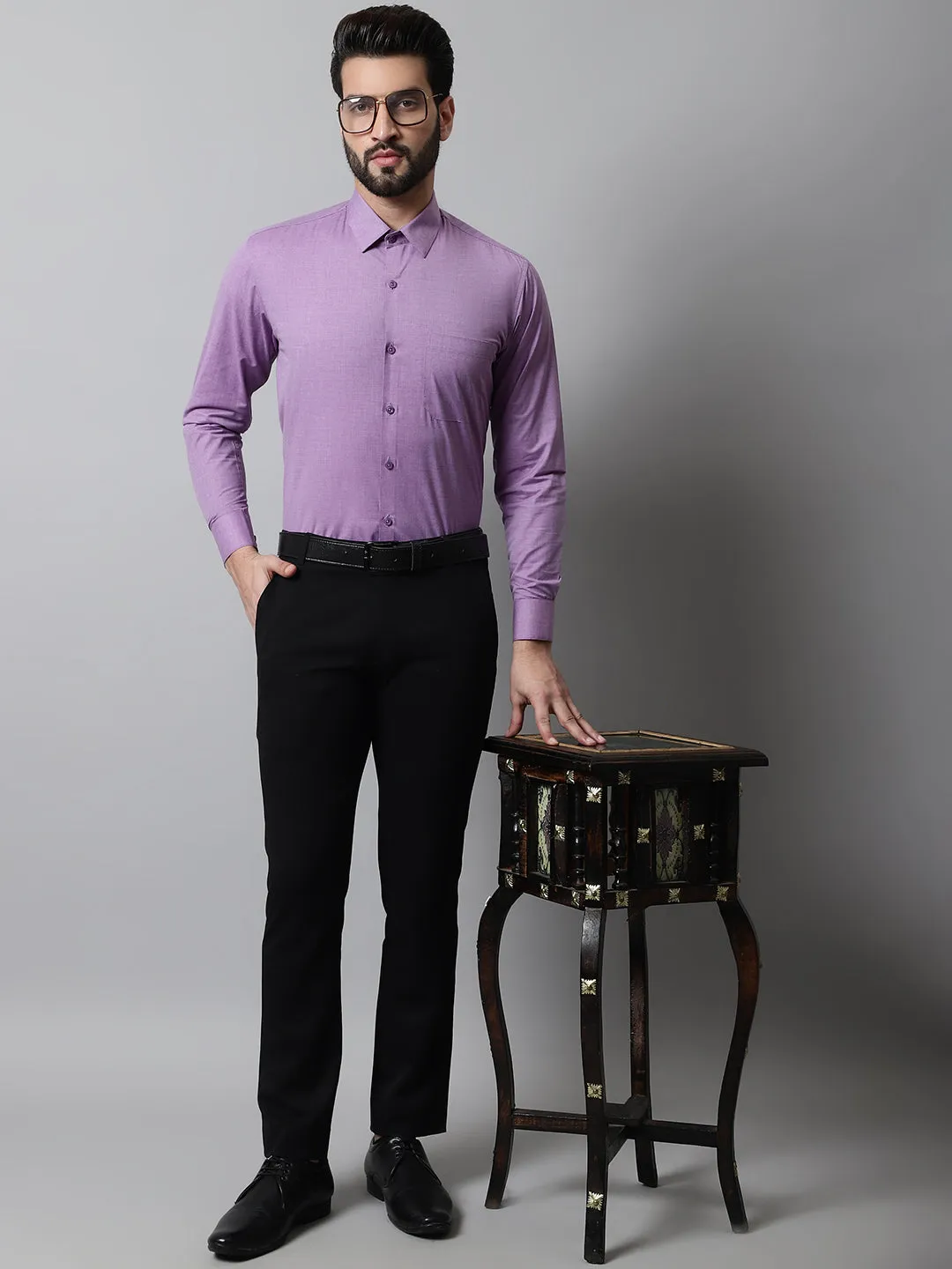 Men Purple Classic Slim Fit Solid Formal Shirt