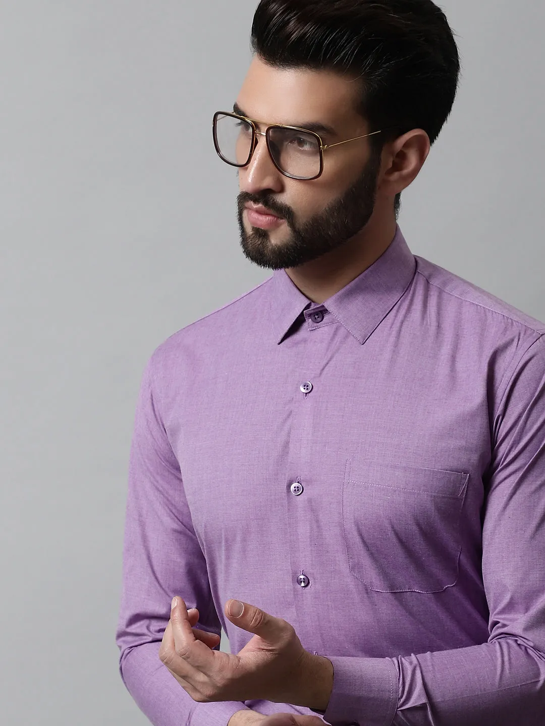 Men Purple Classic Slim Fit Solid Formal Shirt