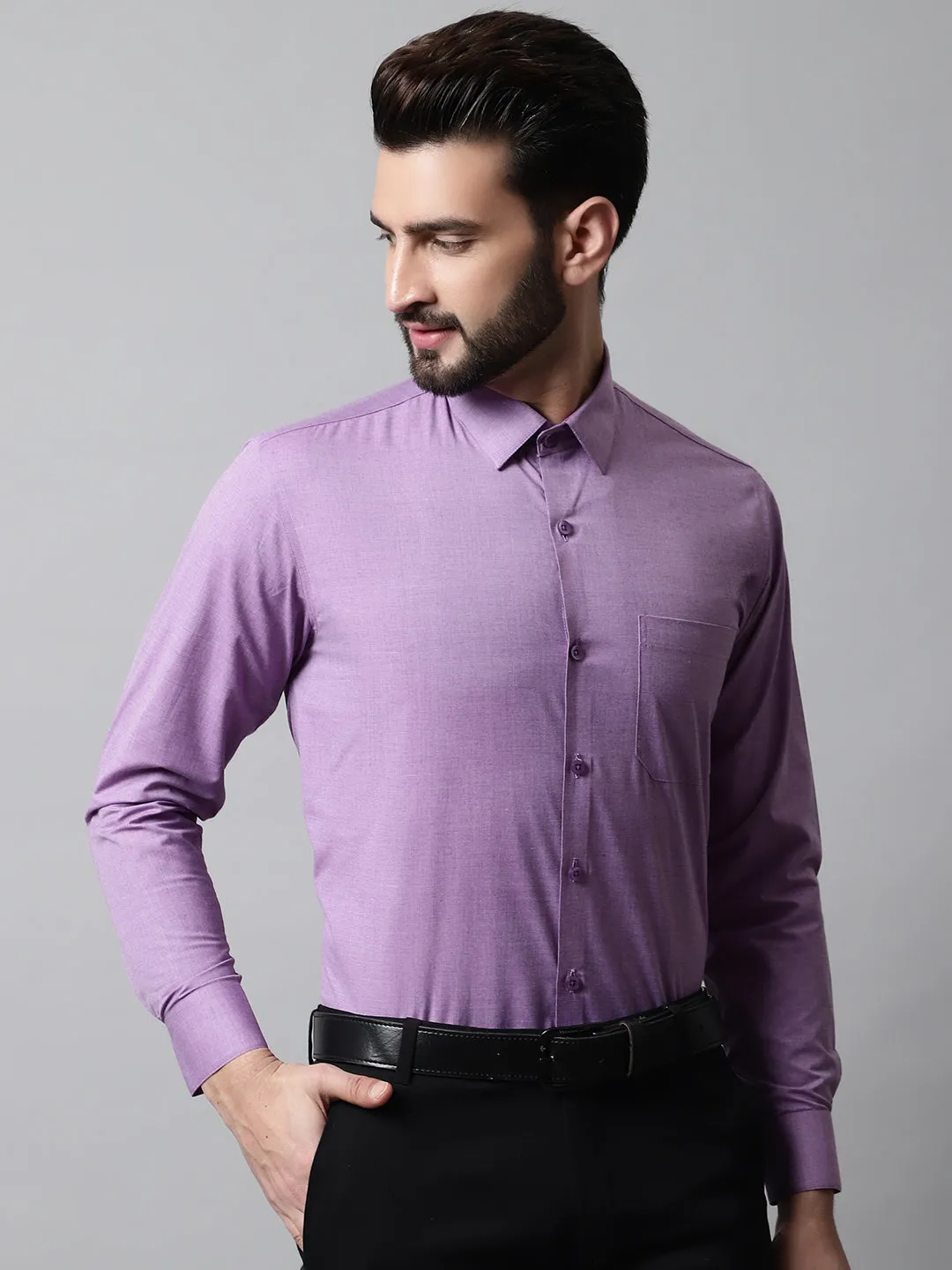 Men Purple Classic Slim Fit Solid Formal Shirt