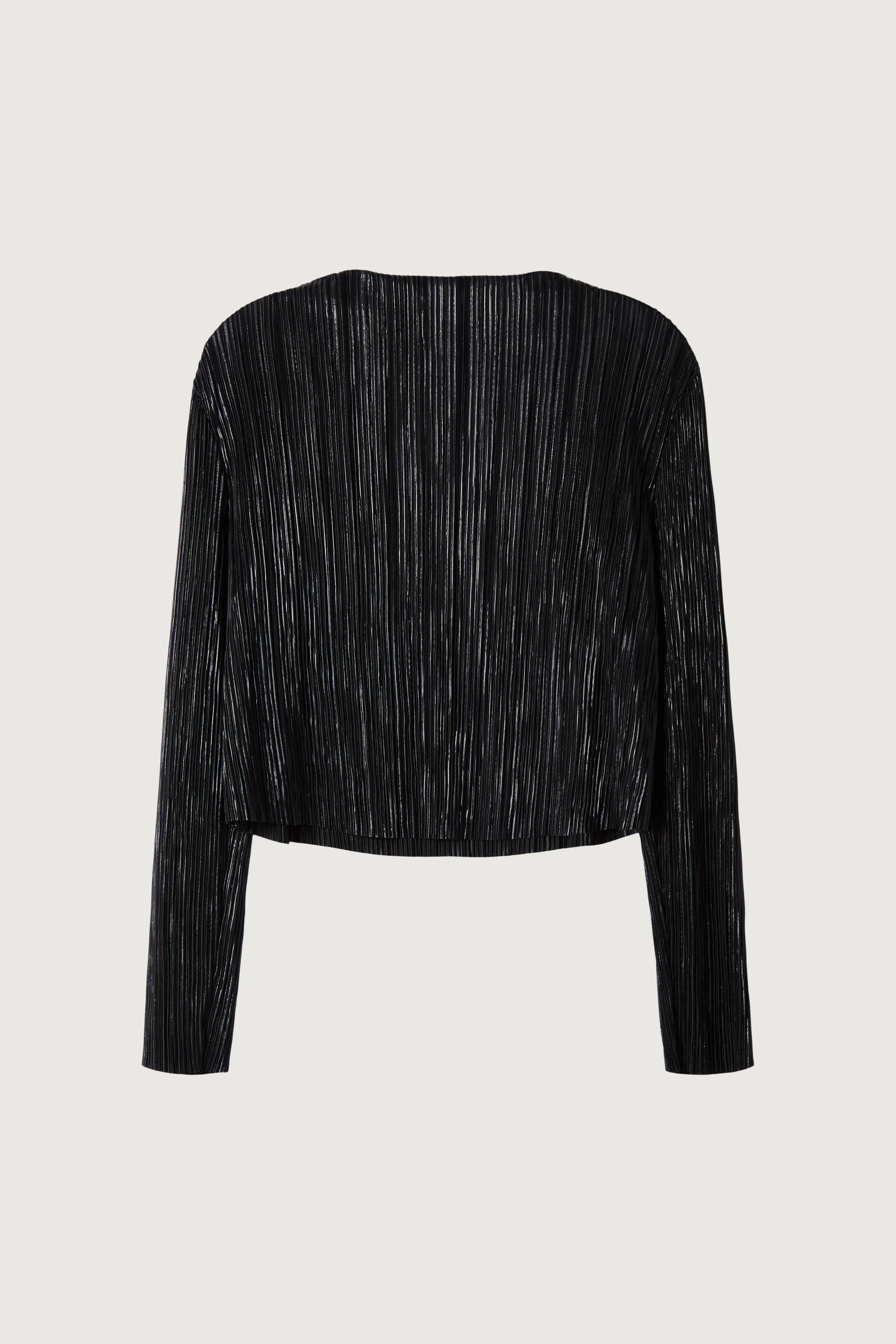 METALLIC PLEATED MOCKNECK TOP