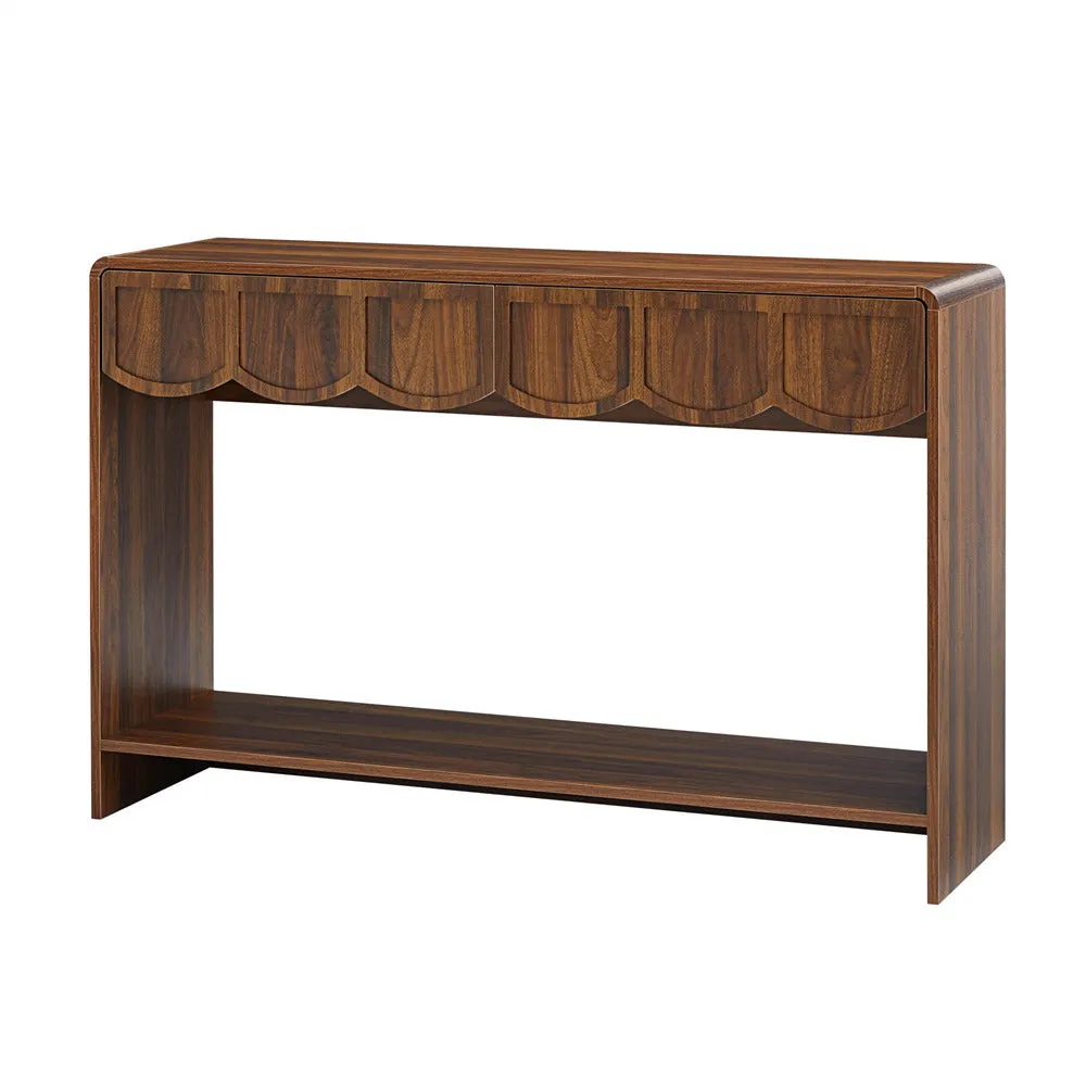 Mid-Century 47 Inches Narrow Entryway Console Table with Open Storage Shelves and Drawers