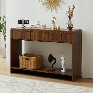 Mid-Century 47 Inches Narrow Entryway Console Table with Open Storage Shelves and Drawers