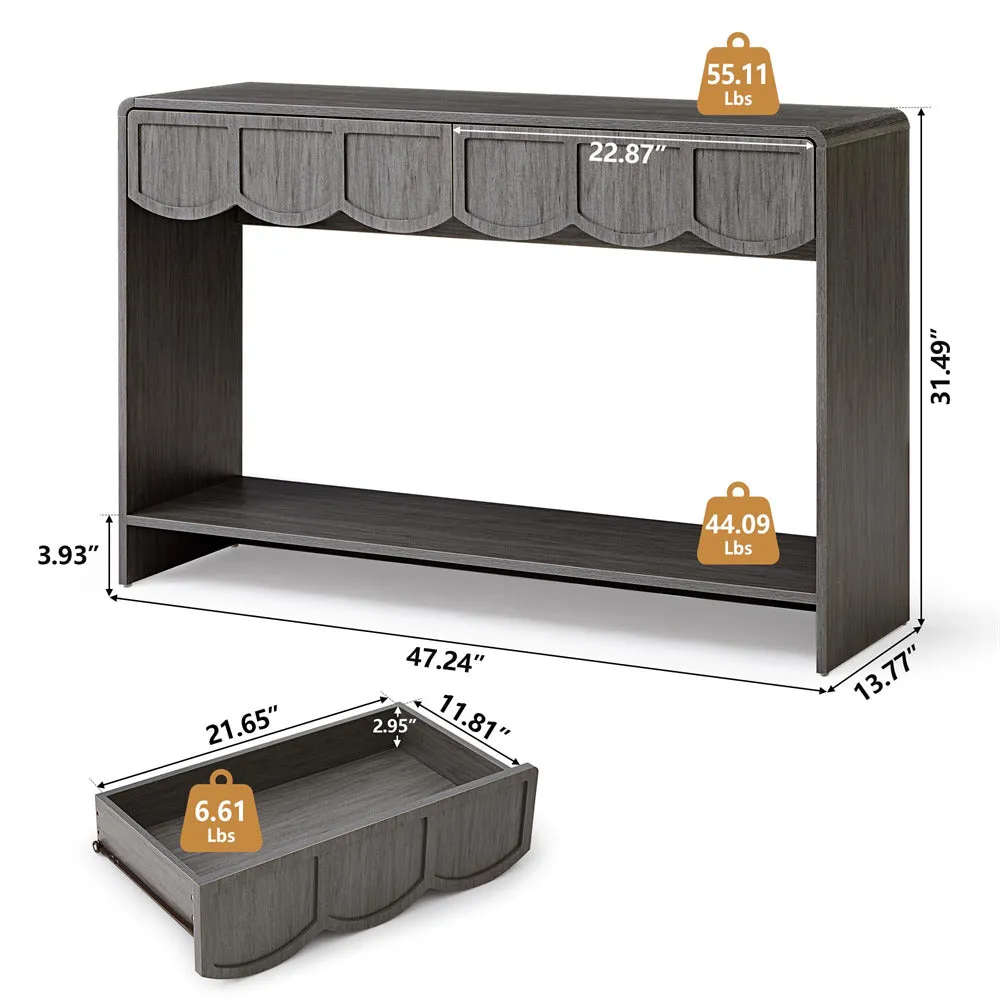 Mid-Century 47 Inches Narrow Entryway Console Table with Open Storage Shelves and Drawers