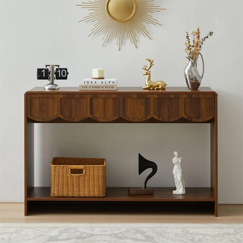 Mid-Century 47 Inches Narrow Entryway Console Table with Open Storage Shelves and Drawers