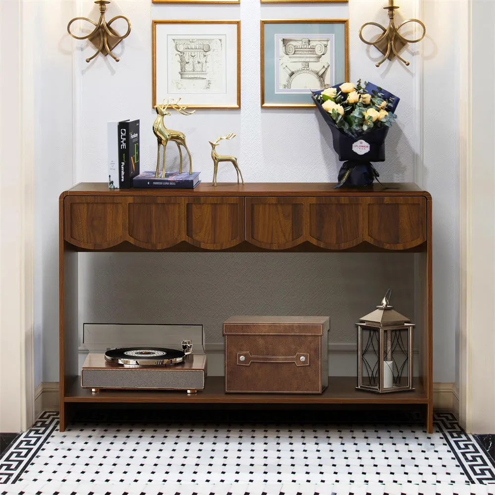 Mid-Century 47 Inches Narrow Entryway Console Table with Open Storage Shelves and Drawers