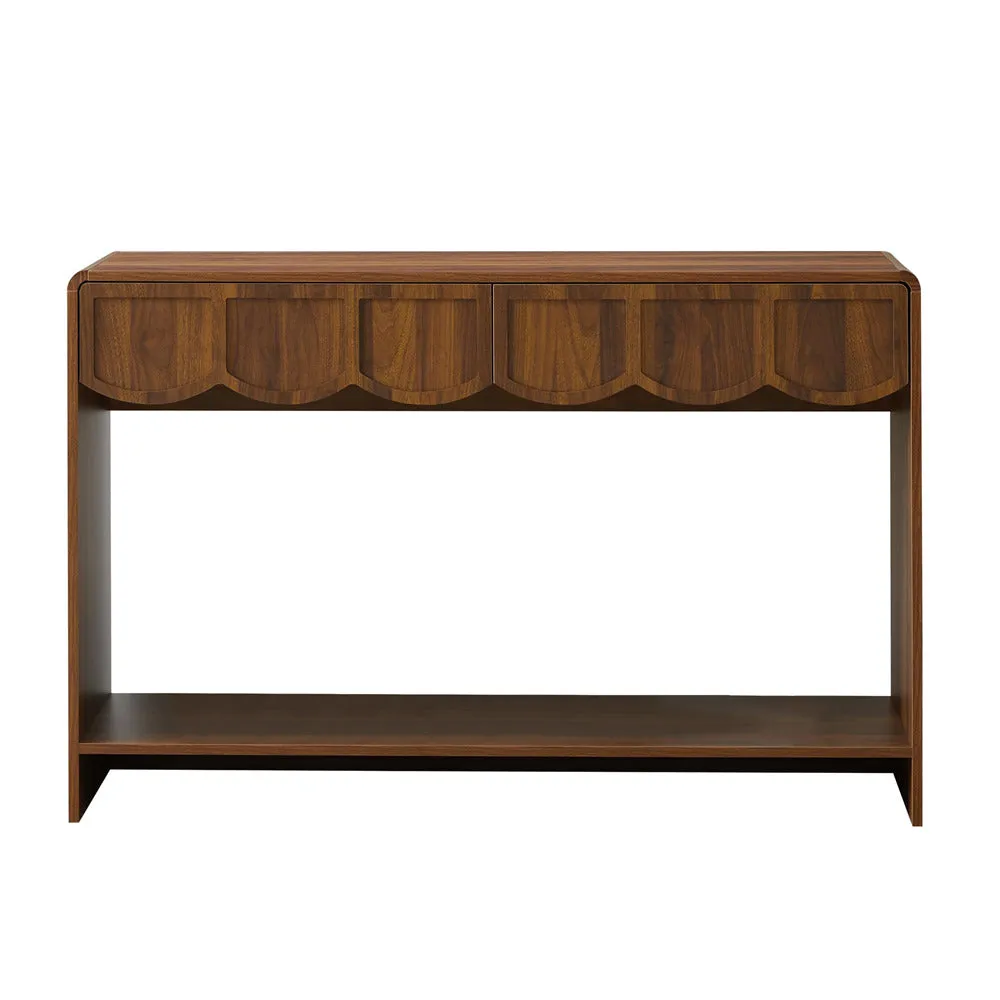 Mid-Century 47 Inches Narrow Entryway Console Table with Open Storage Shelves and Drawers