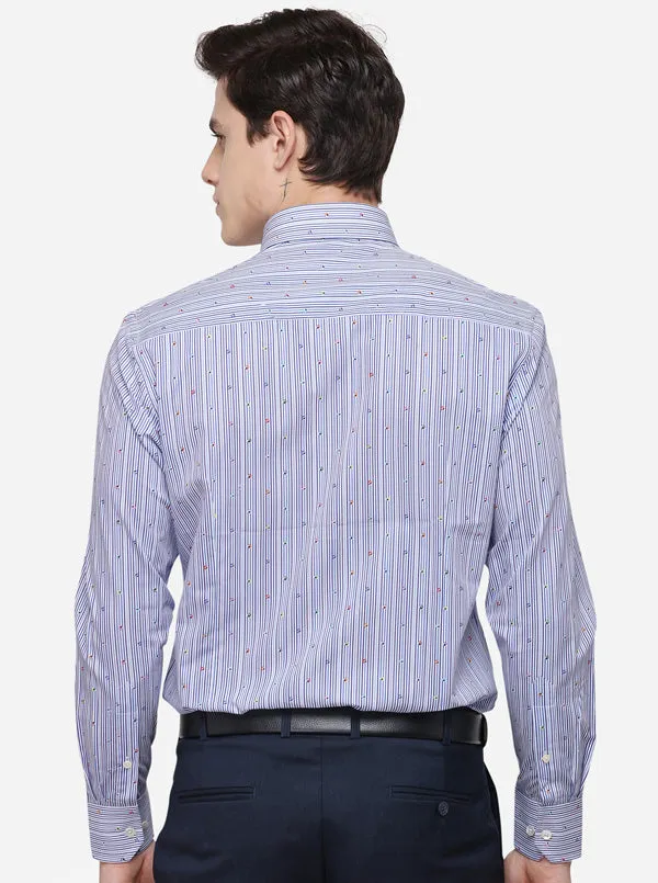 Navy Blue Striped Slim Fit Formal Shirt | JadeBlue