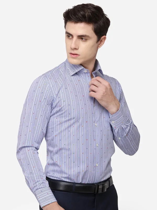 Navy Blue Striped Slim Fit Formal Shirt | JadeBlue