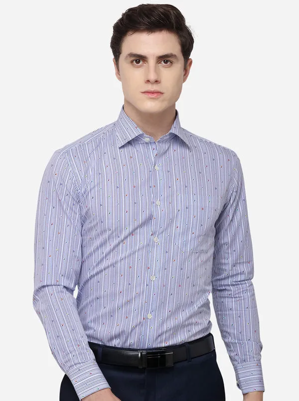 Navy Blue Striped Slim Fit Formal Shirt | JadeBlue