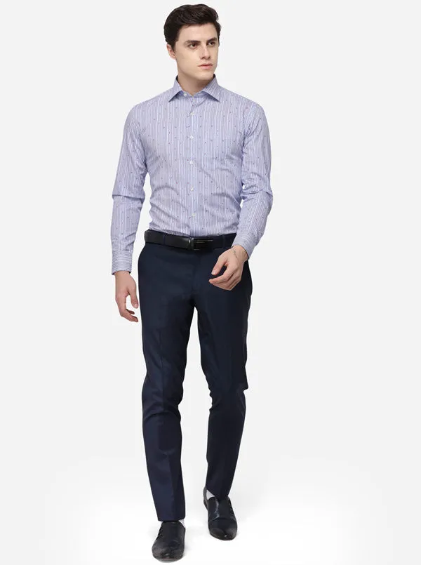 Navy Blue Striped Slim Fit Formal Shirt | JadeBlue